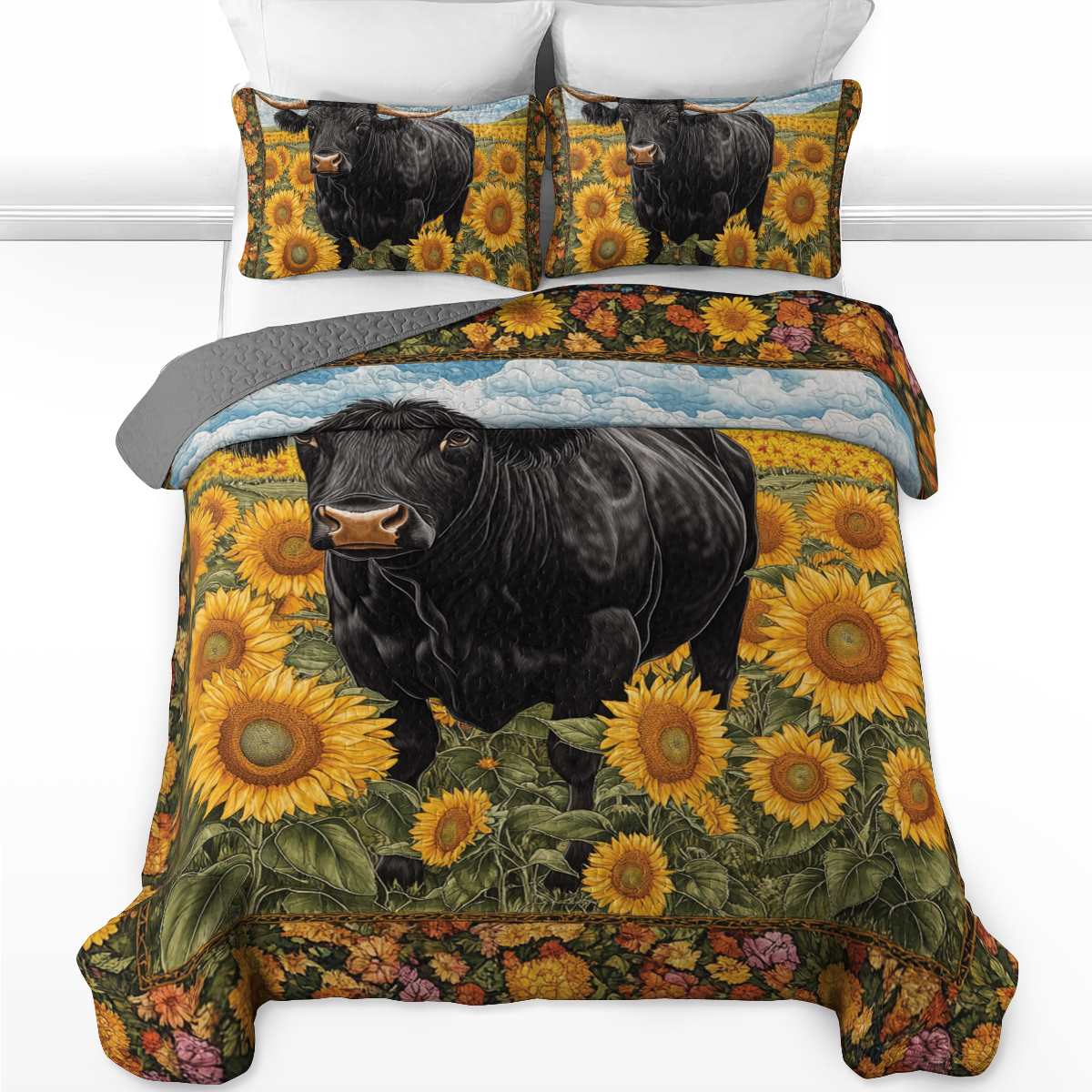 Shineful All Season Quilt 3-Piece Set - Angus cattle