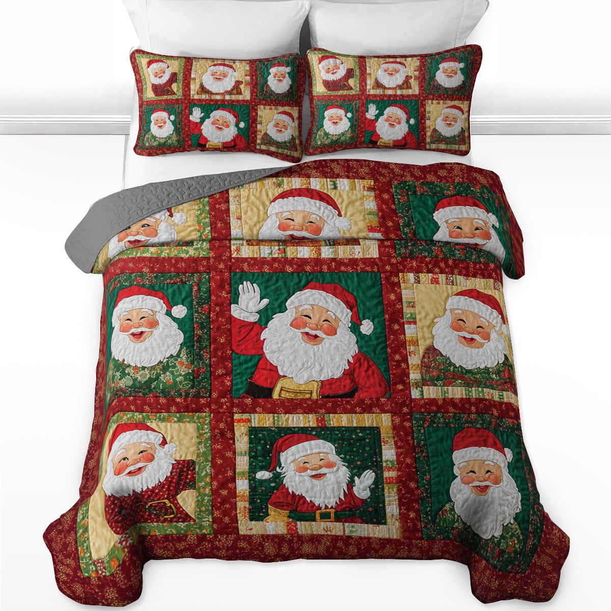 Shineful All Season Quilt 3-Piece Set Jolly Santa Patchwork