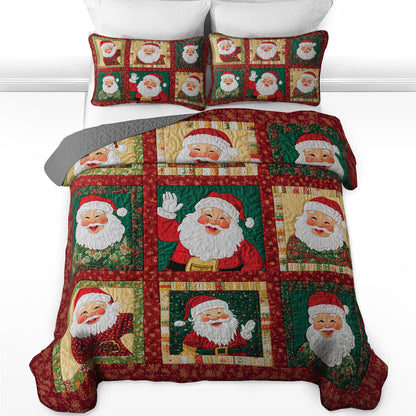 Shineful All Season Quilt 3-Piece Set Jolly Santa Patchwork