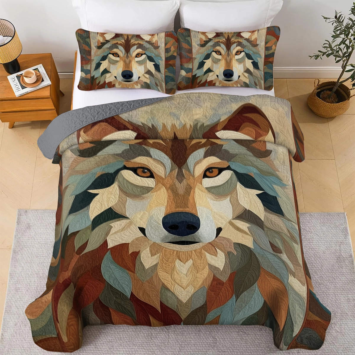 Shineful All Season Quilt 3-Piece Set Majestic Wolf