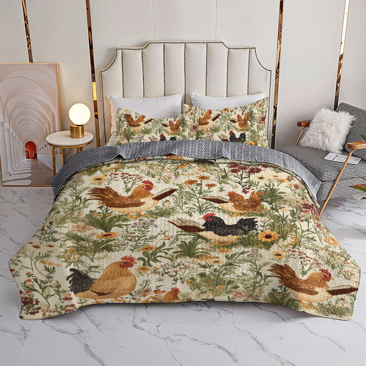 Shineful All Season Quilt 3-Piece Set Vintage Farmhouse Rooster