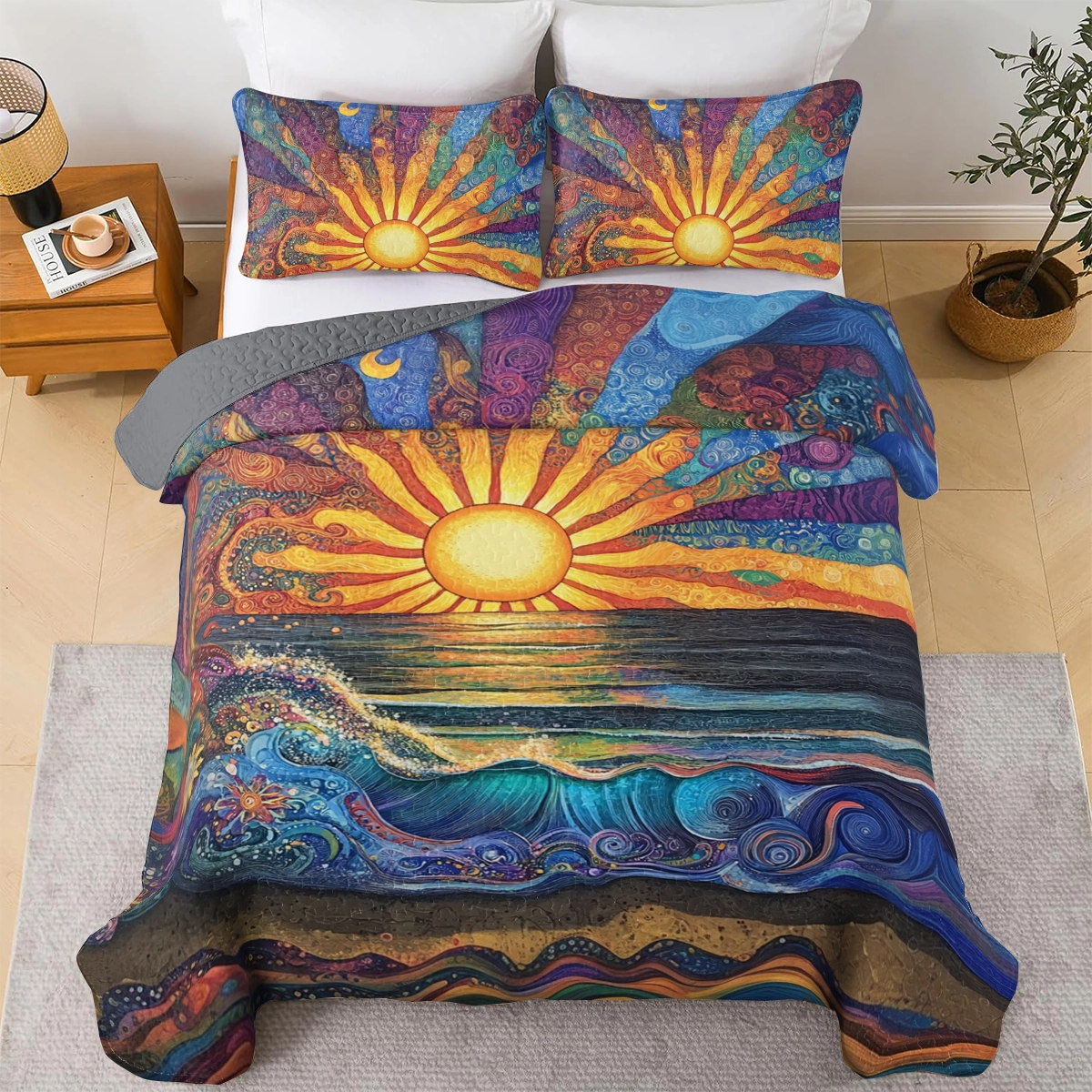 Shineful All Season Quilt 3-Piece Set Radiant Sunrise Waves