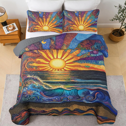 Shineful All Season Quilt 3-Piece Set Radiant Sunrise Waves