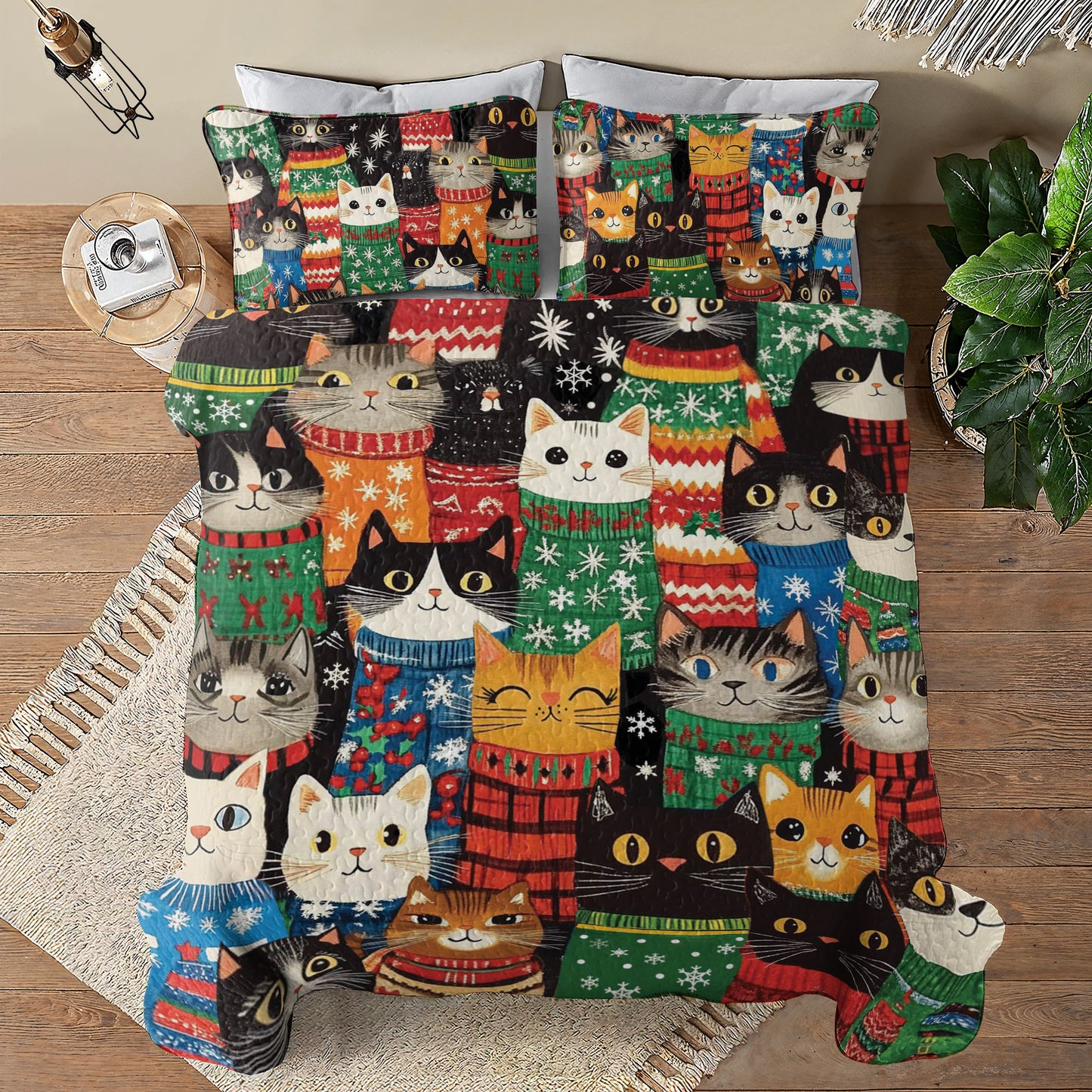 Shineful All Season Quilt 3-Piece Set Cozy Cats
