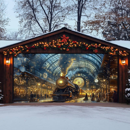 Shineful Garage Door Banner Decoration Snowy Station