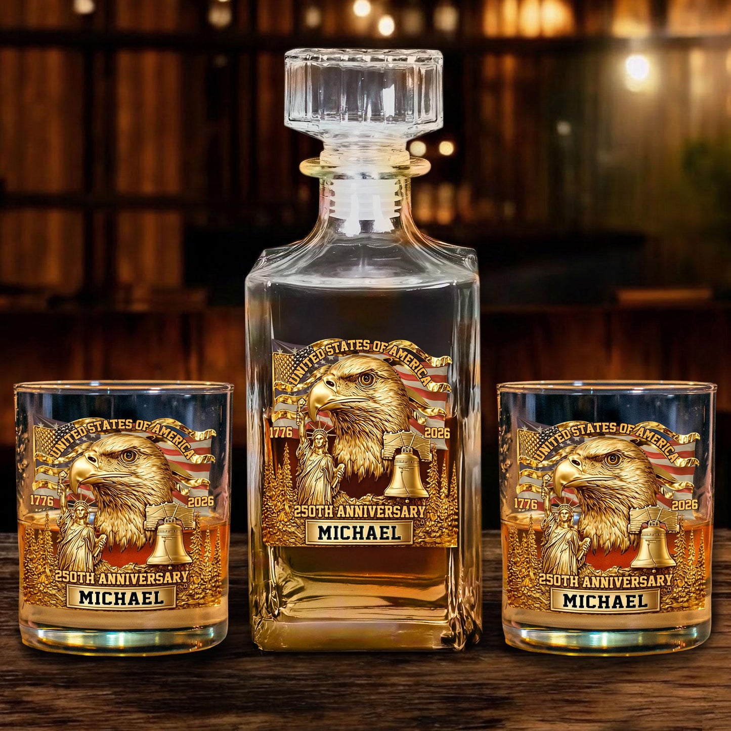 Shineful Whiskey Set 250th Anniversary Bald Eagle Personalized
