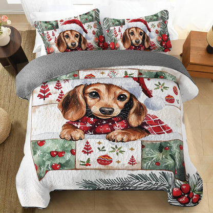 Shineful All Season Quilt 3-Piece Set Festive Dachshund
