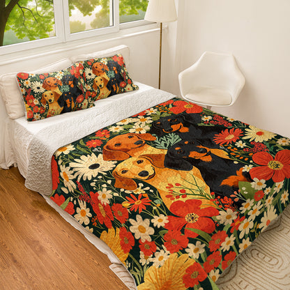 Shineful All Season Quilt 3-Piece Set Happy Floral Dachshund