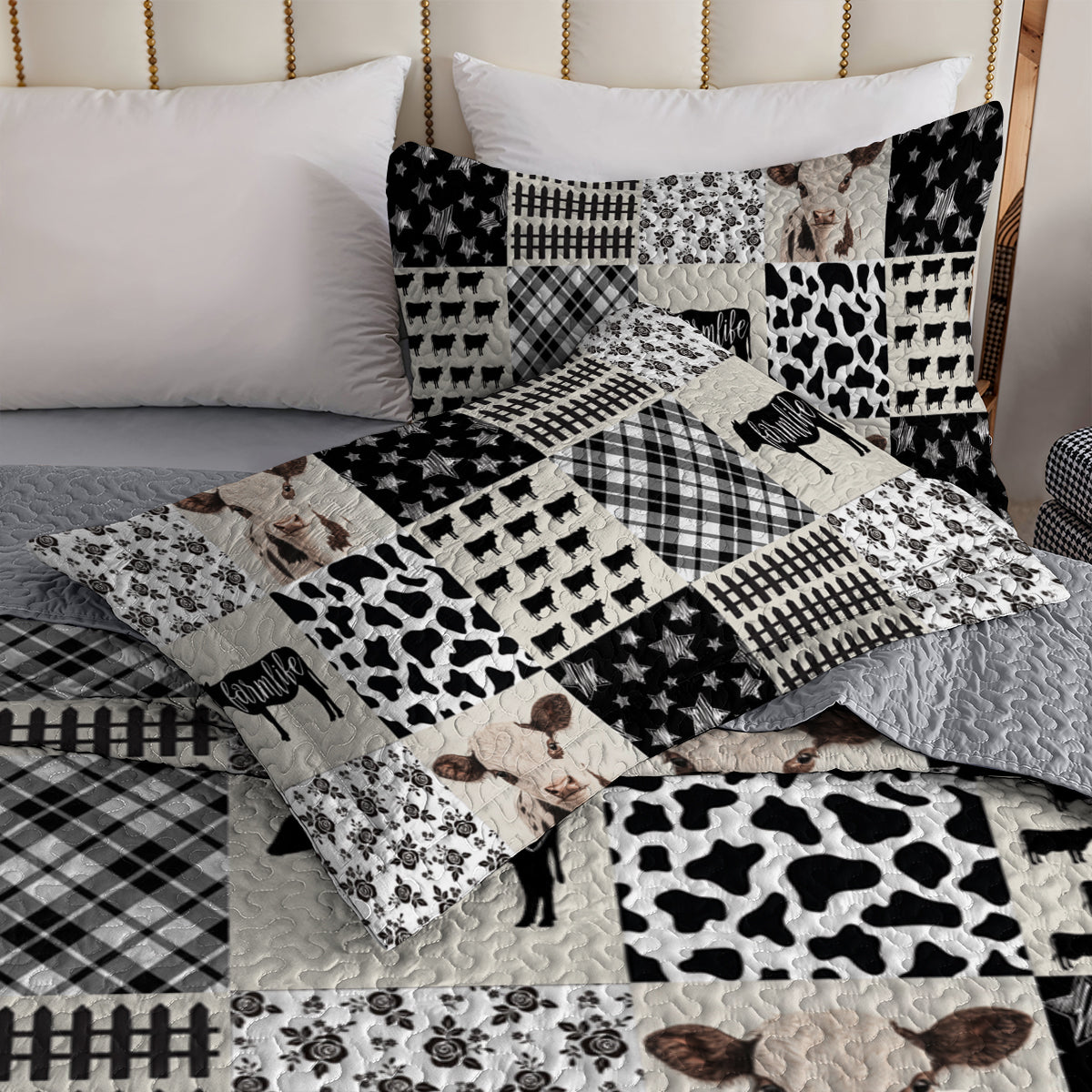 Shineful All Season Quilt 3-Piece Set Farmhouse Cow Patchwork