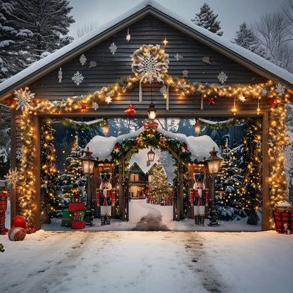 Shineful Garage Door Banner Decoration Snowy Nutcracker Celebration