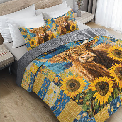 Shineful All Season Quilt 3-Piece Set Sunflower Highland Cow