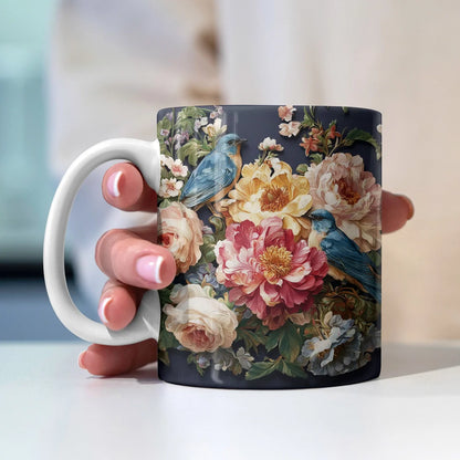 Shineful Ceramic Mug Midnight Bluebird Garden