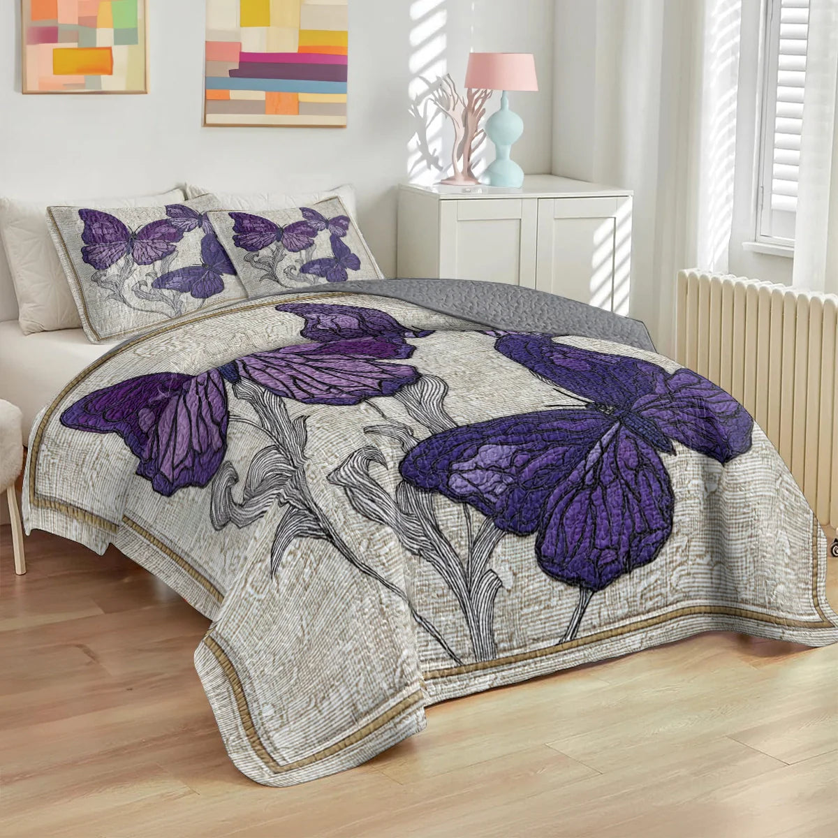 Shineful Quilt 3-Piece Set Violet Sketch of Serenity