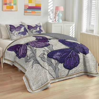 Shineful Quilt 3-Piece Set Violet Sketch of Serenity