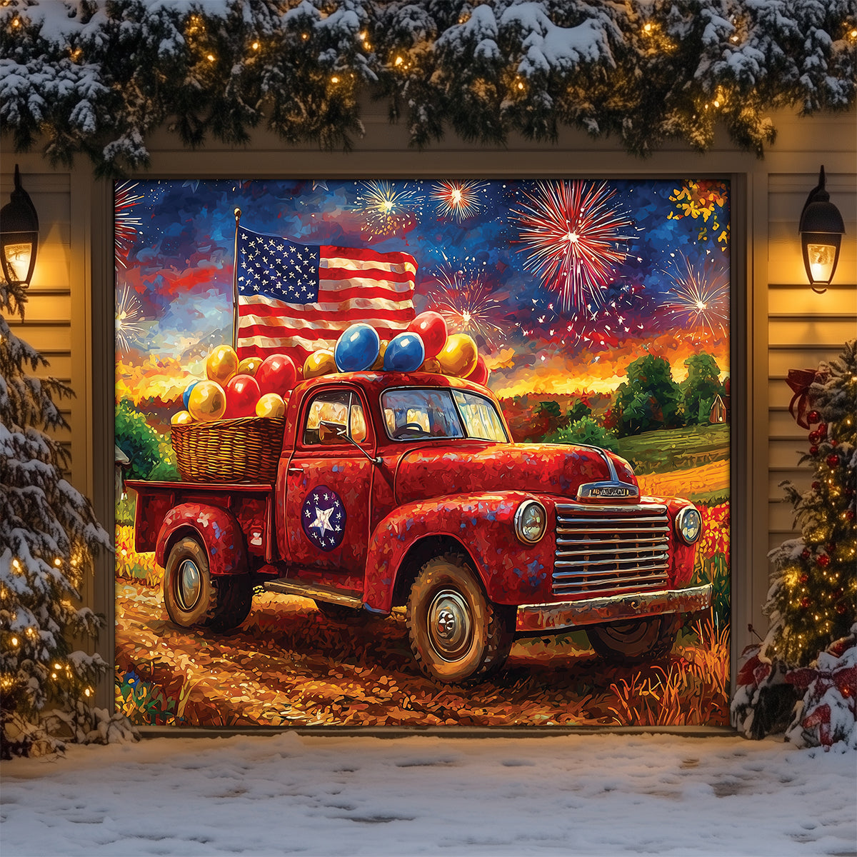 Shineful Garage Door Banner Decoration New Year Fireworks