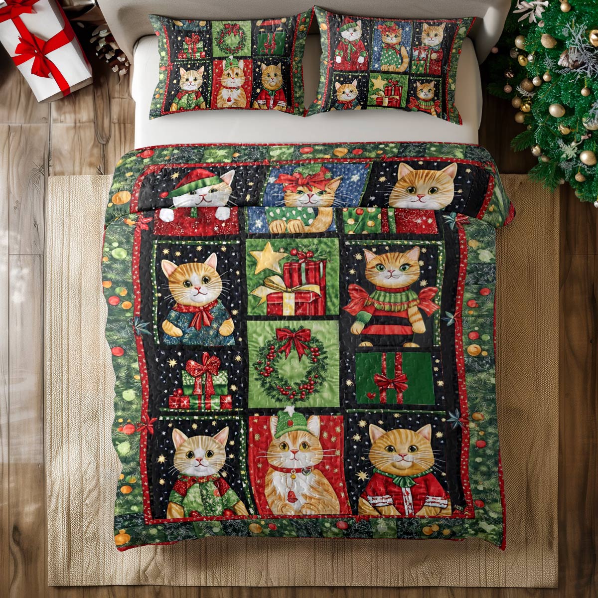 Shineful All Season Quilt 3-Piece Set Festive Cats