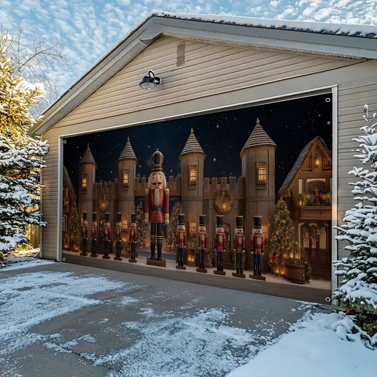 Shineful Garage Door Banner Decoration Nutcracker Castle Guard Christmas