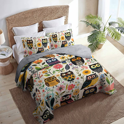 Shineful All Season Quilt 3-Piece Set Gentle Flowers Owl