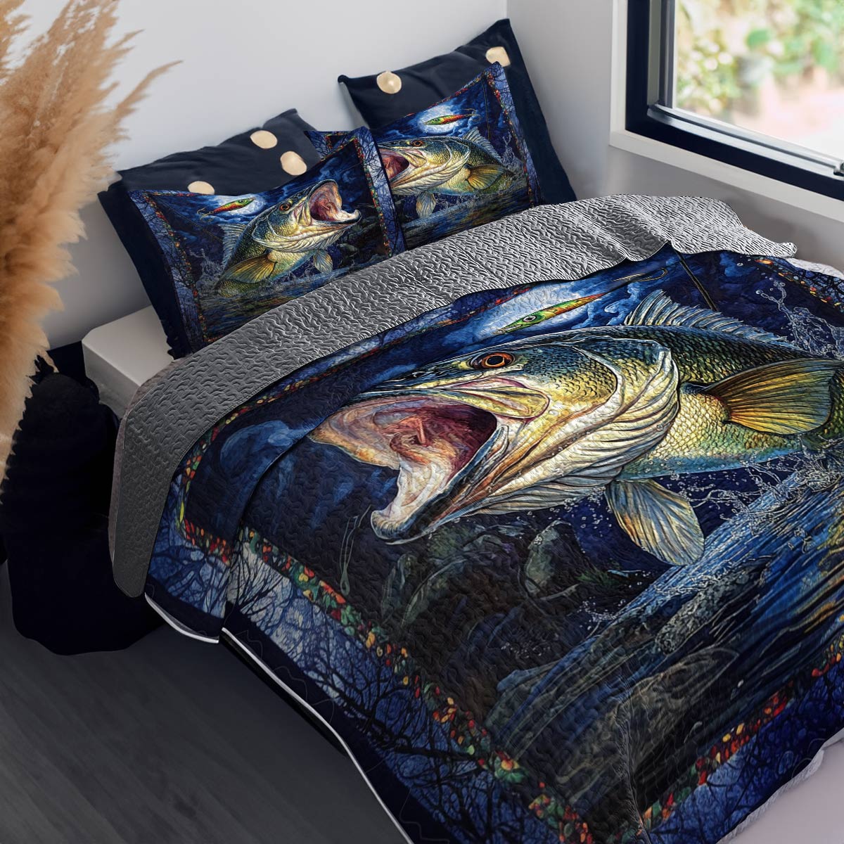 Shineful All Season Quilt 3-Piece Set Stateliness Largemouth Bass