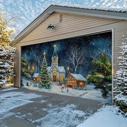 Shineful Garage Door Banner Decoration - Christmas Church Night