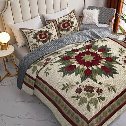 Shineful All Season Quilt 3-Piece Set Evergreen Star Bloom