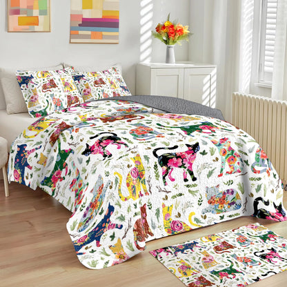 Shineful All Season Quilt 3-Piece Set Flower Cat