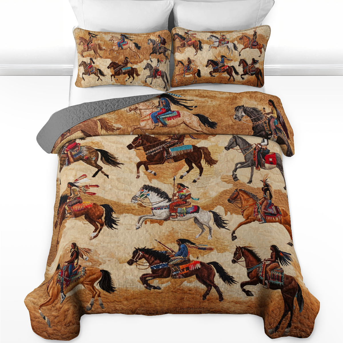 Shineful All Season Quilt 3-Piece Set Native American Hunting Traditions