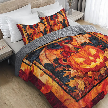 Shineful All Season Quilt 3-Piece Set Fiery Fall Dragon