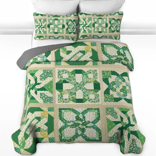 Shineful All Season Quilt 3-Piece Set - Green Irish Celtic Charm