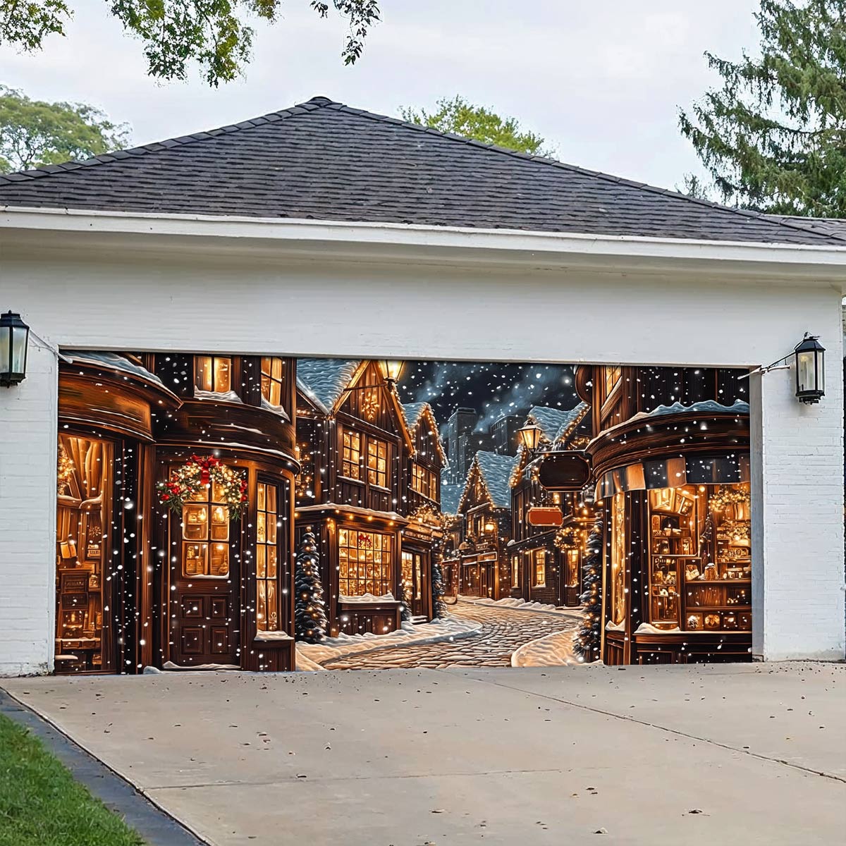 Shineful Garage Door Banner Decoration Winter Village