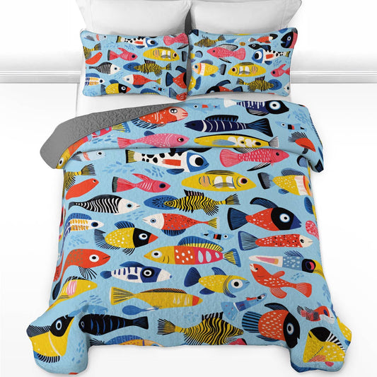 Shineful All Season Quilt 3-Piece Set Vibrant Fish