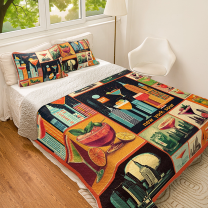 Shineful All Season Quilt 3-Piece Set Wine New York Cocktail Vibes