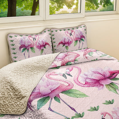 Shineful All Season Quilt 3-Piece Set - Pink Flamingo Paradise 