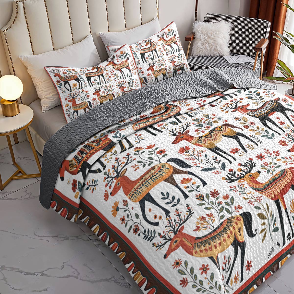 Shineful All Season Quilt 3-Piece Set - Whimsical Reindeer Folk