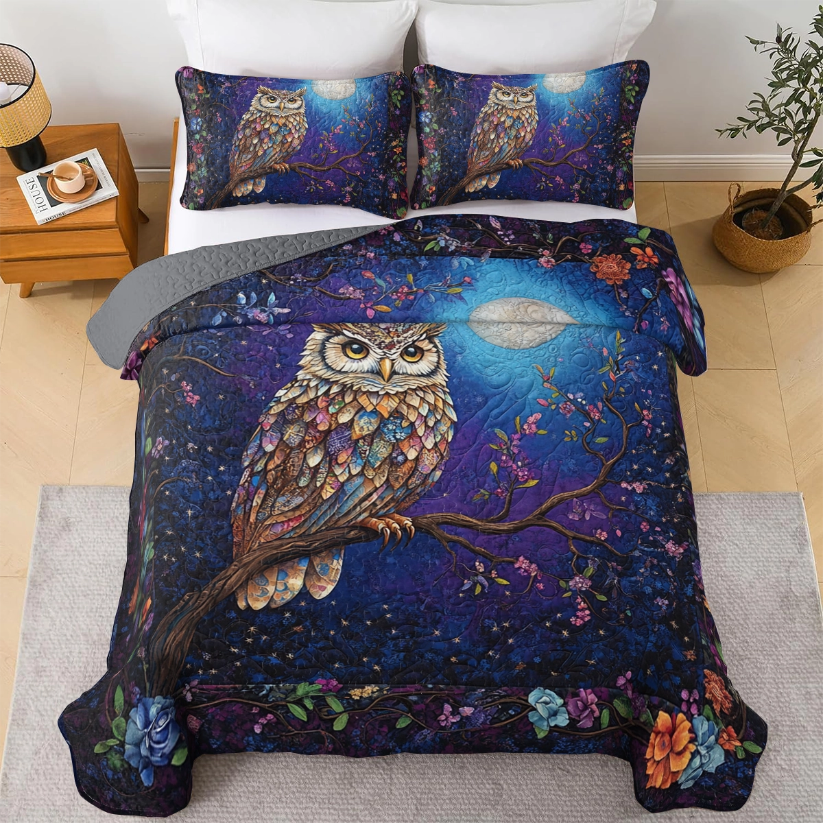 Shineful All Season Quilt 3-Piece Set Enchanted Night Owl
