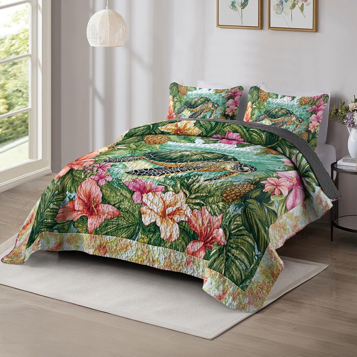 Shineful All Season Quilt 3-Piece Set Tropical Sea Turtle