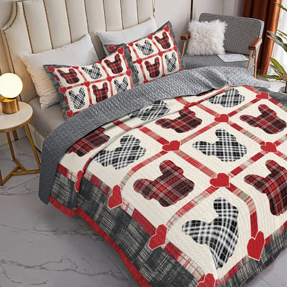 Shineful All Season Quilt 3-Piece Set French Bulldog Love Plaid