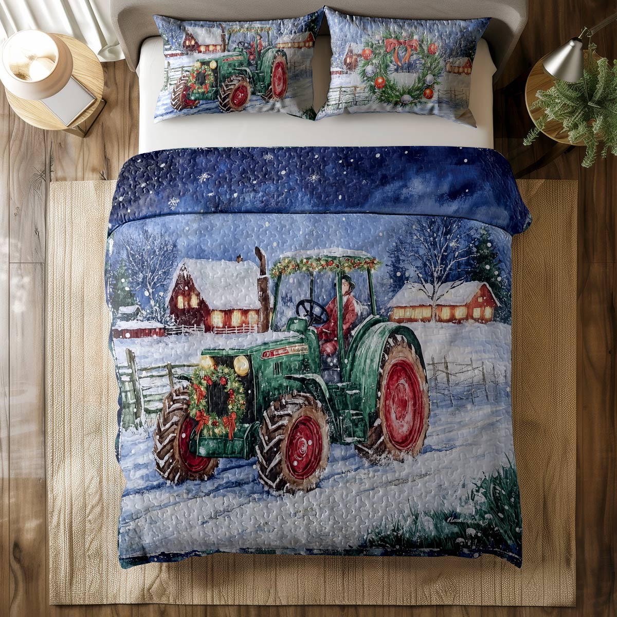Shineful All Season Quilt 3-Piece Set - Farmer I'll Be Home For Christmas
