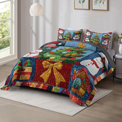 Shineful All Season Quilt 3-Piece Set Festive Snowman & Christmas Tree