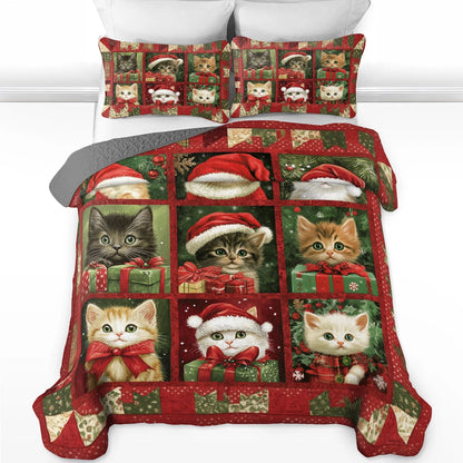 Shineful All Season Quilt 3-Piece Set Christmas Kitty Joy