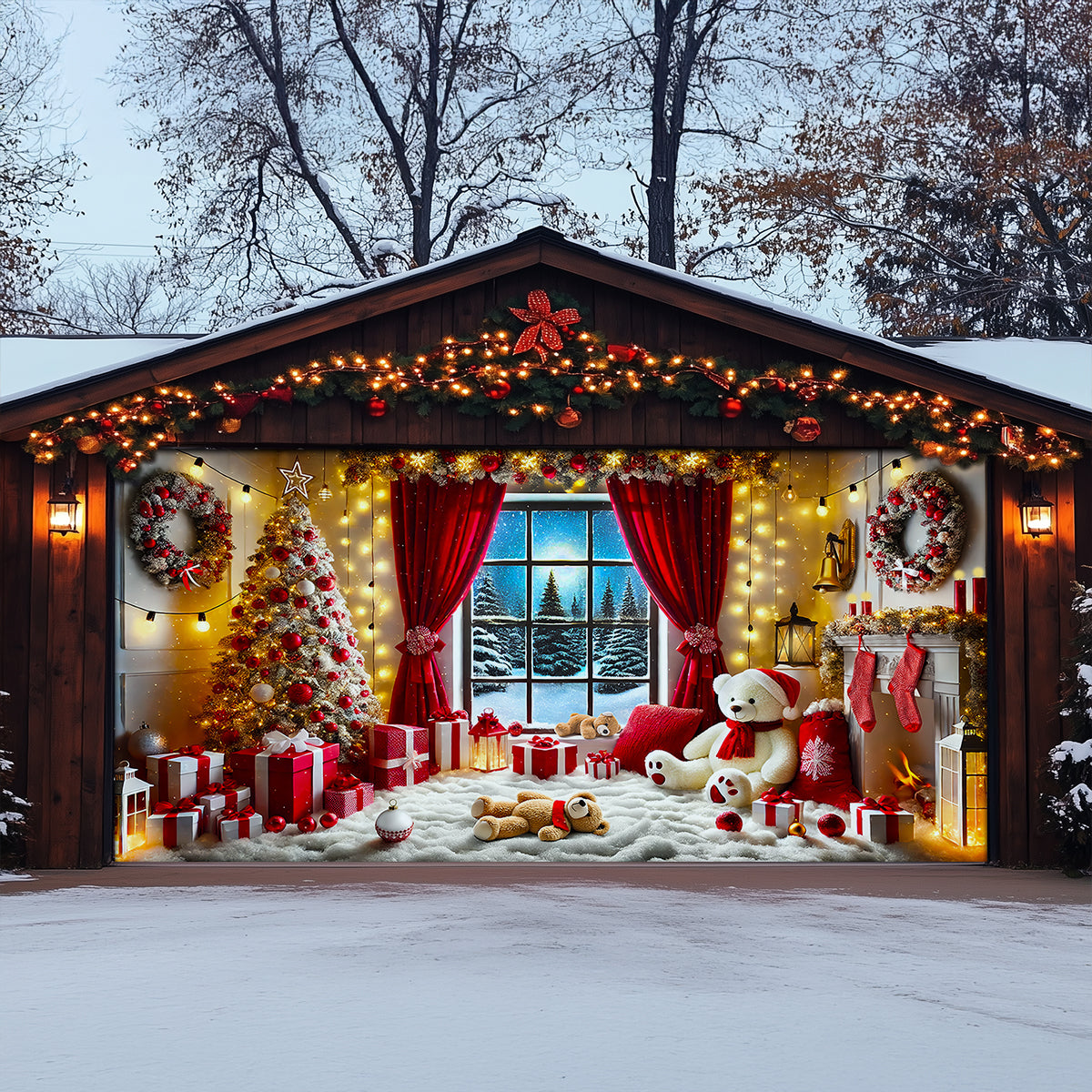 Shineful Garage Door Banner Decoration - Christmas Memories By The Hearth