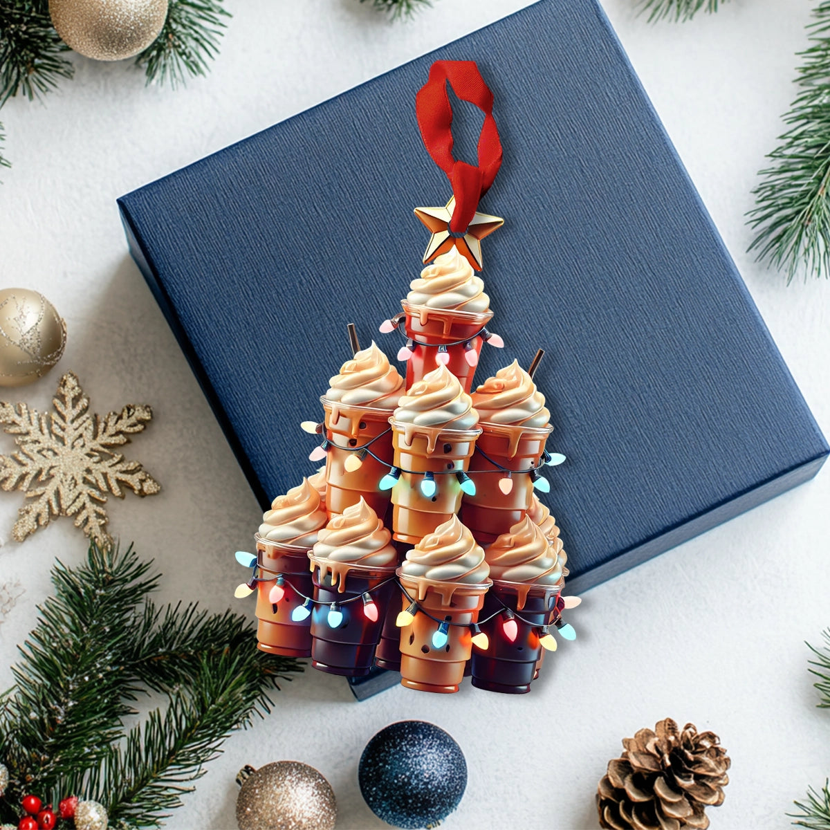 Shineful 2D Acrylic Ornament Christmas Coffee Tree