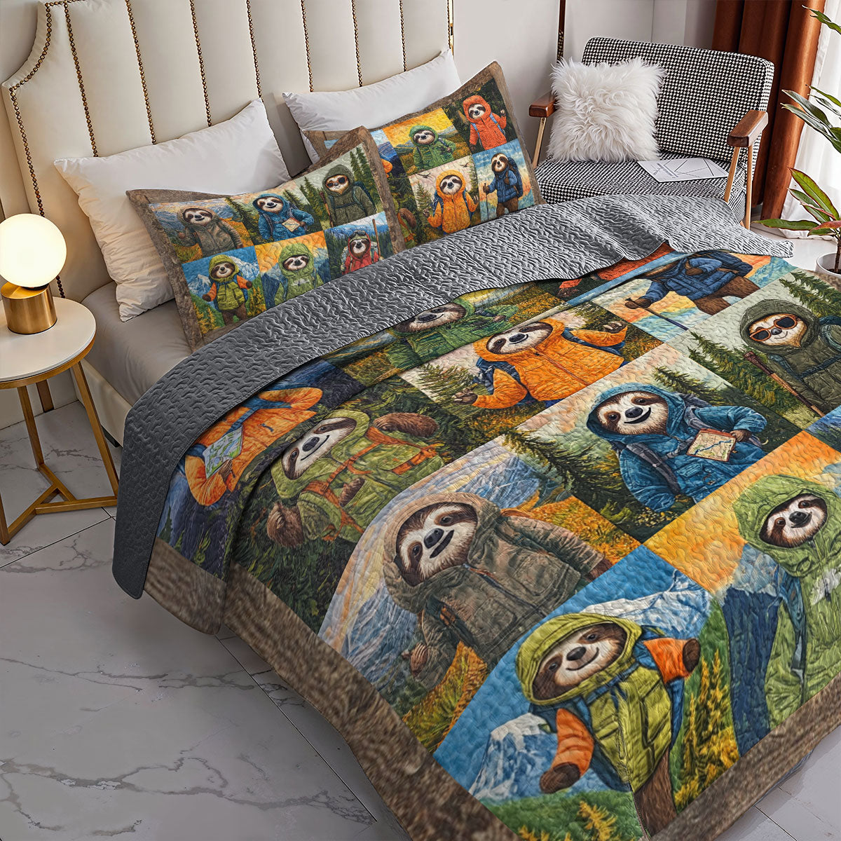 Shineful All Season Quilt 3-Piece Set Wilderness Sloth Hikers
