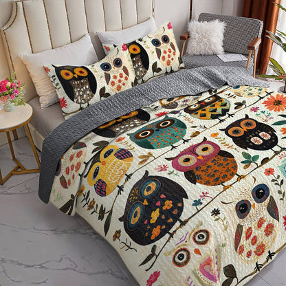 Shineful All Season Quilt 3-Piece Set Owl Peace Love