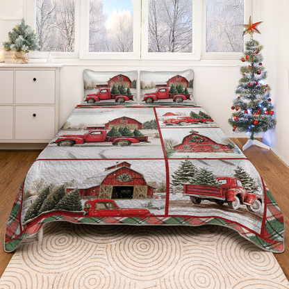 Shineful All Season Quilt 3-Piece Set Vintage Red Truck Christmas
