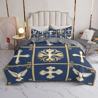 Shineful All Season Quilt 3-Piece Set - Graceful Cross & Dove