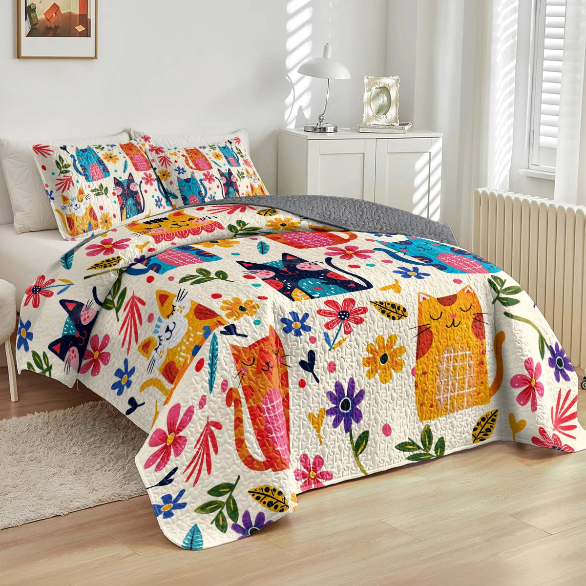 Shineful All Season Quilt 3-Piece Set Colorful Kitty Dreams