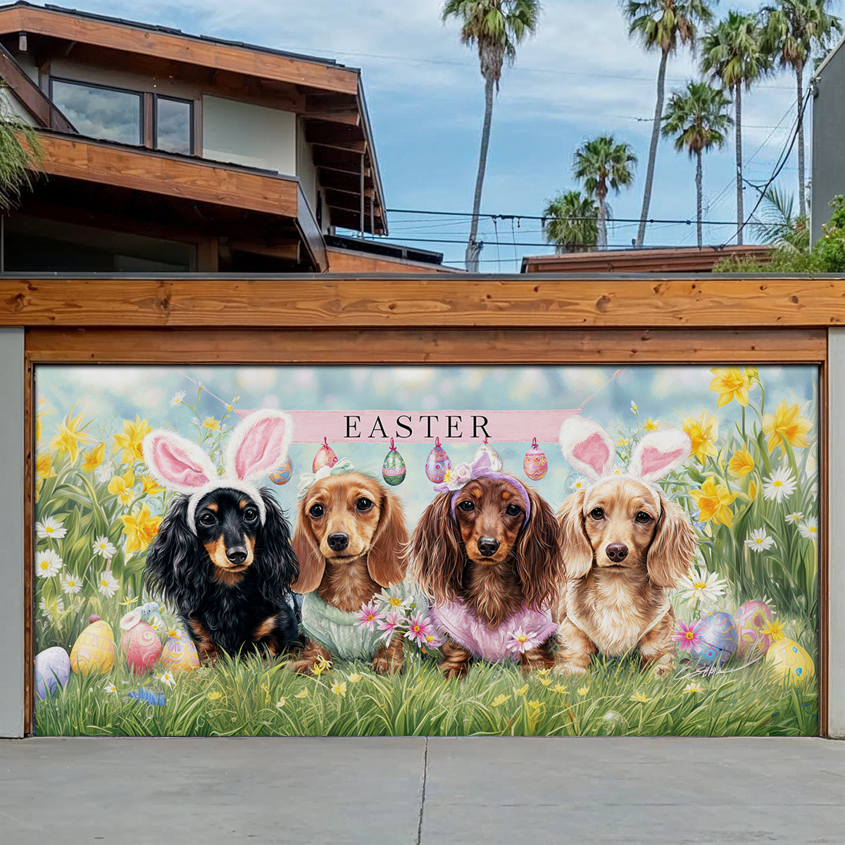 Shineful Garage Door Banner Decoration Bunny Ears Dachshund