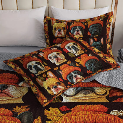 Shineful All Season Quilt 3-Piece Set - French Bulldog Fall Foliage