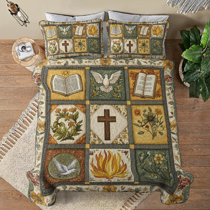 Shineful All Season Quilt 3-Piece Set God Bible Blessings Quilt